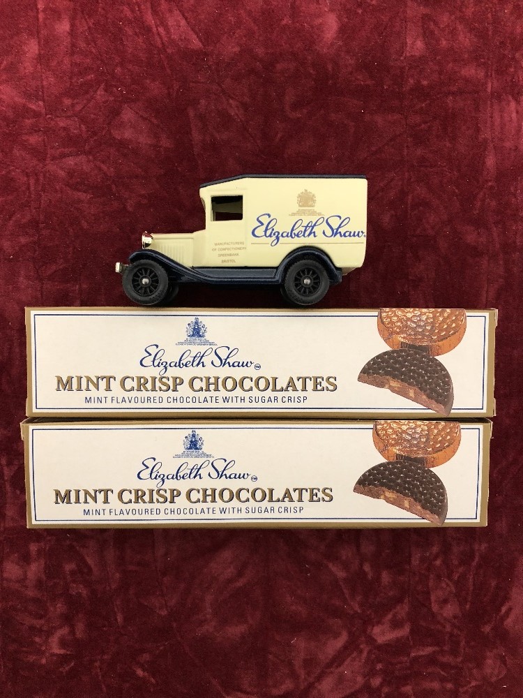 A boxed Days Gone delivery van by Lledo for Elizabeth Shaw with two boxes of chocolates.
