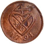 Bombay Presidency, Copper 1/2 Pice (2 Reas), 1794 AD, Obv: E,I,C bale mark with date 1794, Rev: