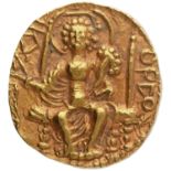 Kushan Dynasty, Vasudeva II (275-310 AD), Gold Dinar, Ardoksho type, Obv: crowned, diademed king