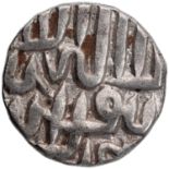 Akbar, Mint out off flan, Silver 1/2 Rupee, Malwa Province, Obv: kalima shahada, Rev: jalal ud din