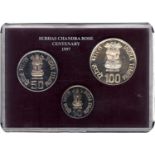 1997, UNC Set, Subhas Chandra Bose Centenary, Set of 3 Coins, 100 Rupees, 50 Rupees & 10 Rupees,