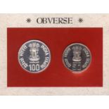 1996, UNC Set, Sardar Vallabhbhai Patel, Set of 2 Coins, 100 Rupees & 50 Rupees, Mumbai Mint, (