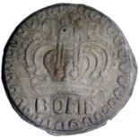 Bombay Presidency, Zinc 2 Pice, Issue 1717-1771 AD, no date, Obv: a large crown with GR above, the