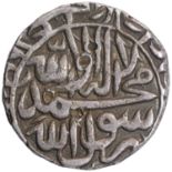 Akbar, Narnol Mint, Silver Rupee, AH 970, Obv: kalima shahada with four khalifas name, Rev: jalal ud