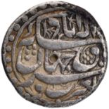 Akbar, Allahabad Mint, Silver Rupee, Rebellion Coin, Obv & Rev: "bagharb-o-sharq" couplet, 11.24g,
