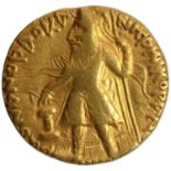 Kushan Dynasty, Kanishka I (127-140 AD), Gold Dinar, Oesho (Shiva) type, Obv: crowned, diademed king
