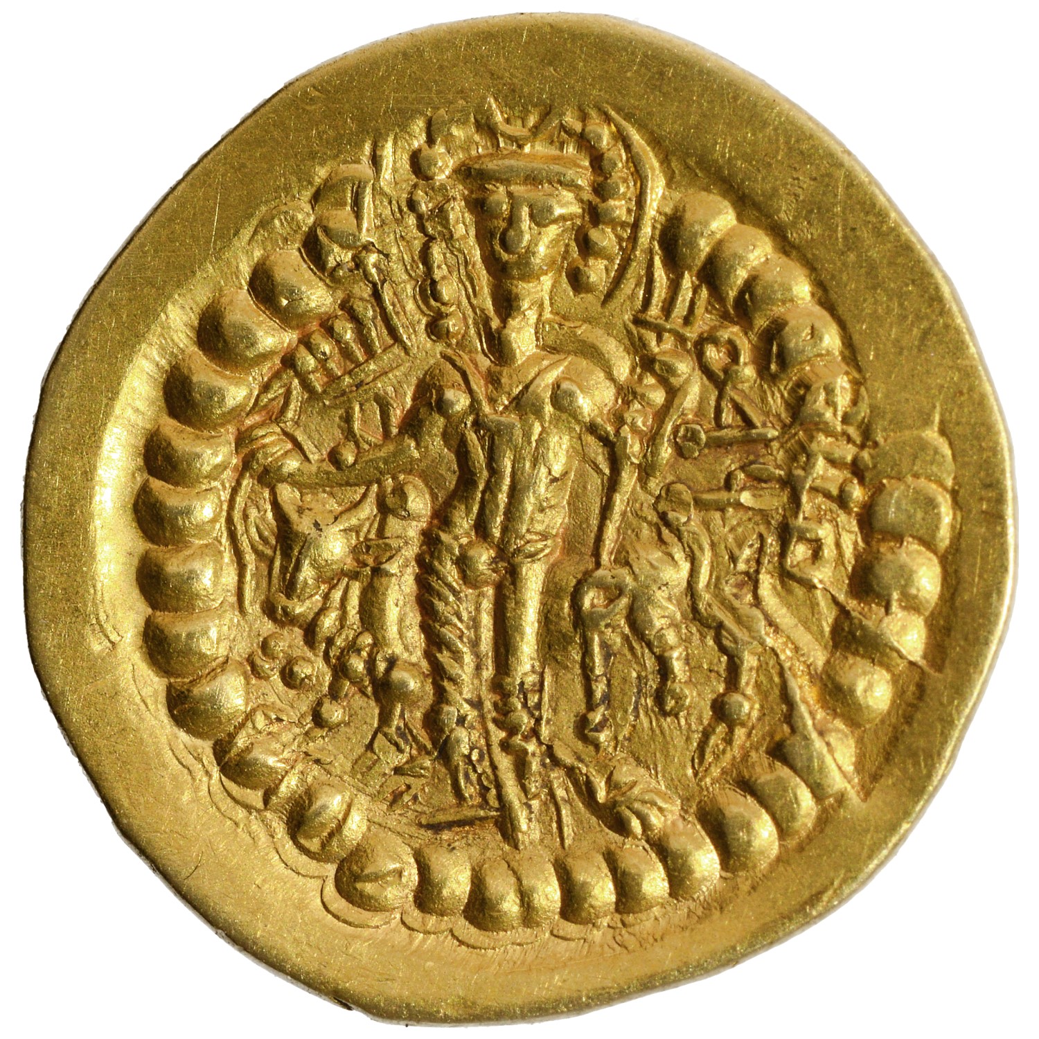 Kushan Dynasty, "Vasudeva I " (190-230 AD), (Kushano-Sassanian), Gold Scyphate 1/4 Dinar, Oesho ( - Image 2 of 2