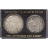 1973, UNC Set, Grow More Food, Set of 2 Coins, 20 Rupees & 10 Rupees, Bombay Mint, (RB #38), with