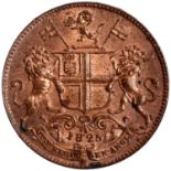 Madras Presidency, London Mint, Copper Pie, 1825 AD, Obv: E.I. Co, arms, Rev: within an open wreath,