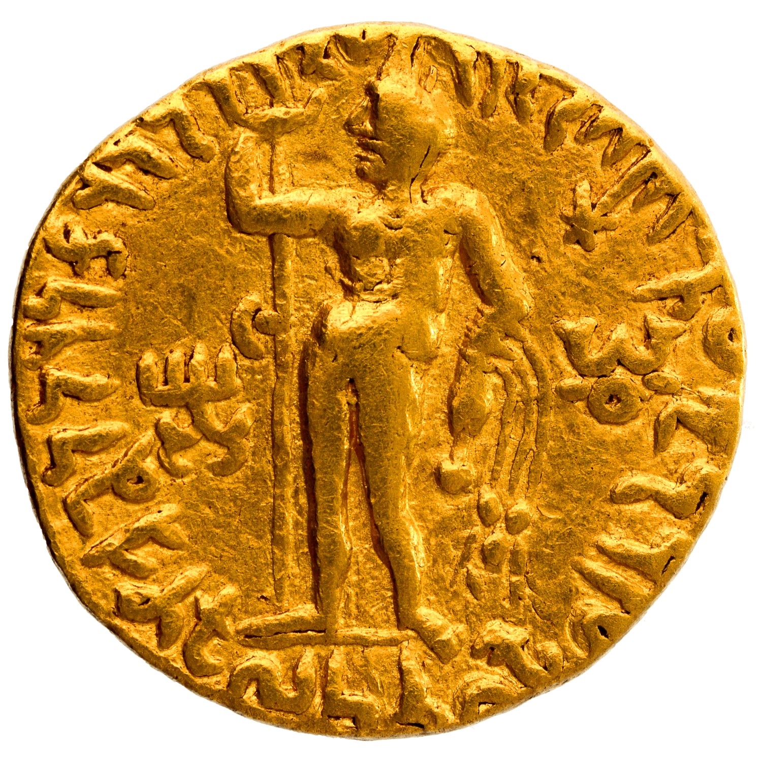 Kushan Dynasty, Vima Kadphises (95-127 AD), Gold Dinar, Obv: crowned, diademed half-length bust on - Image 2 of 2