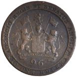 Madras Presidency, East India company, Copper 1/96 Rupee (1/2 Dub), 1797 AD, Obv: E.I.Co arms,