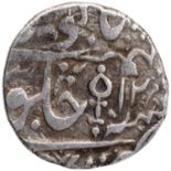 Orchha, Silver Rupee, Gaja Shahi Series, 12 RY, In the name of Muhammad Akbar II, Obv: “sahib-e-