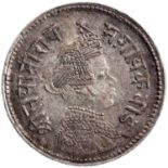 Baroda, Sayaji Rao III, Silver 4 Annas, VS 1949, Obv: crowned bust to right, Rev: value, scimitar,