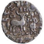 Kuninda Dynasty, Amoghbuti (200 BC), Silver Drachma, Obv: a deer standing facing right, crowned by