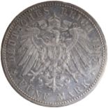 Germany, Wihelm II, Silver Funf Mark, 1907 AD, Obv: bare bust facing right;“WILHELM II DEUTSCHER