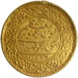Kutch, Pragmalji II, Bhujnagar Mint, Gold 100 Kori, VS 1922/1866 AD, Inverted axis, with the name of