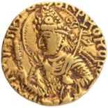 Kushan Dynasty, Huvishka (160-190 AD), Gold Dinar, Ardoksho type, Obv: diademed and crowned half-