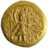 Kushan Dynasty, "Vasudeva I " (190-230 AD), (Kushano-Sassanian), Gold Scyphate 1/4 Dinar, Oesho (