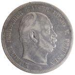 German, Wilhelm I, Silver 5 Mark, 1876, Obv: head right, Lettring: WILHELM DEUTSCHEER KAISER KONIG