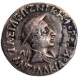 Indo-Greeks, Antialcidas (145-135 BC), Silver Drachma, Obv: bust of king wearing a helmet, with