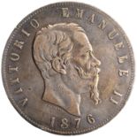 Italy, King Vittorio Emanuele II, Silver 5 Lire, 1876 AD, Obv: head of king vittorio emanuele II