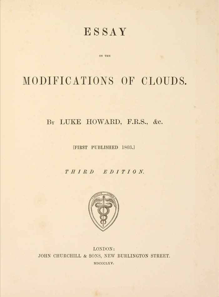 HOWARD, Luke. Essay on the Modification of Clouds. - Image 3 of 3