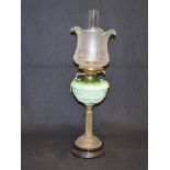 A Brass Pillar Oil Lamp Embossed Bowl