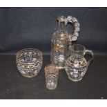 A Collection of Four Pieces of Hand Painted Crystal Including a Lidded Decanter