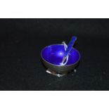 A Danish Silver and Blue Enamel Bowl and Spoon by Meka 1973