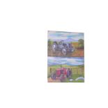 A Pair of Unframed Pictures 'Old Tractors' - C. Geddis