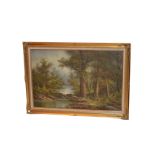 A Large Oil Painting 'Woodland and River' - C Inness