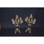 A Pair of Gilt Metal and Slate Five Branch Candleabra