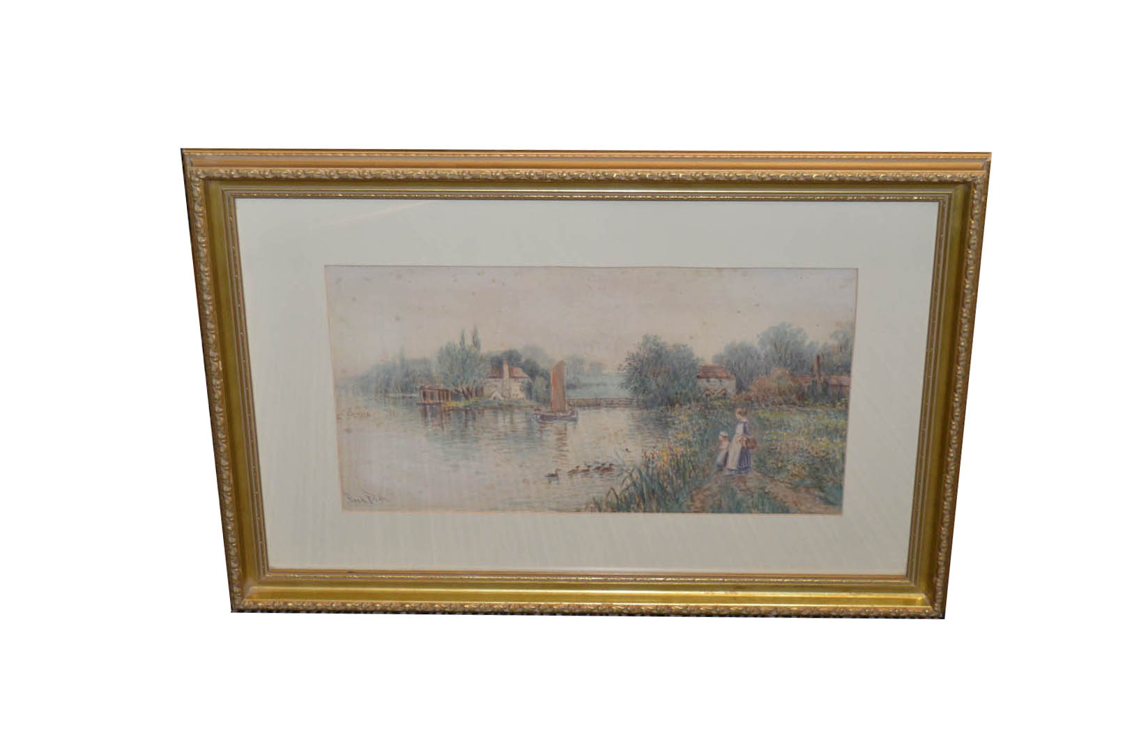 A Watercolour 'Feeding the Ducks' - Fred Fitch