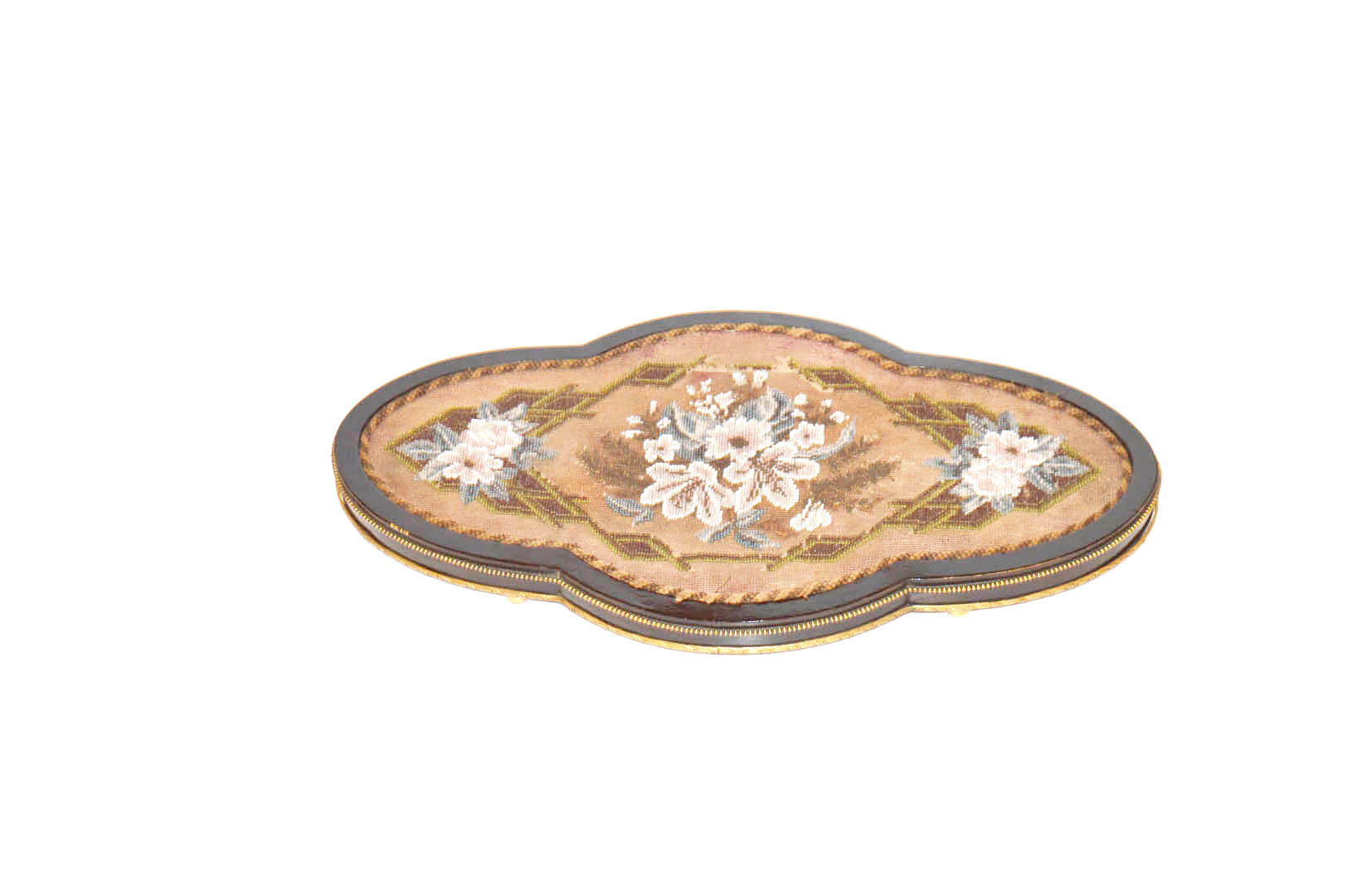 A Nicely Shaped Hardwood and Gilted Metal Tray, Bead Top