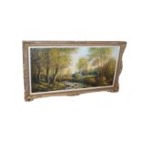 A Large Oil Painting 'Woodland and River Scene' - W Cunnginham