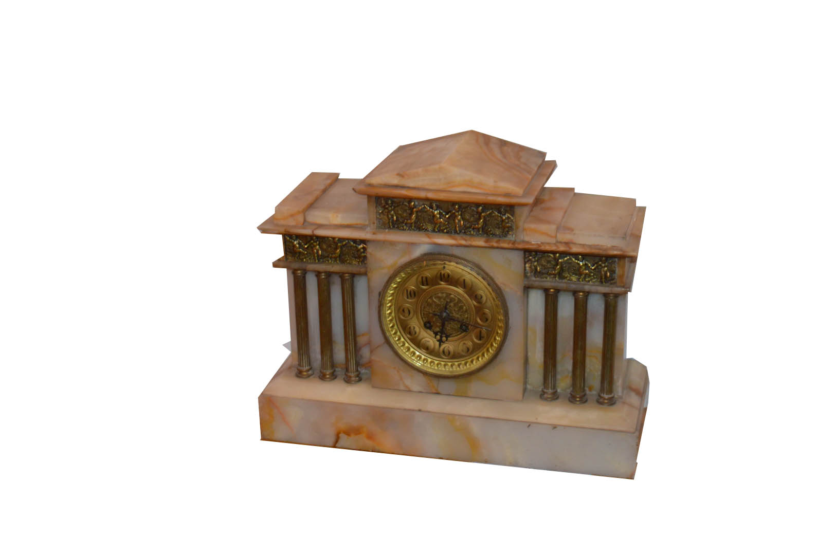 A Large Onyx and Gilt Metal Six Pillar Mantle Clock