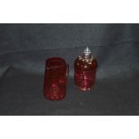 A Ruby Glass Jug and a Lidded Ruby Bowl