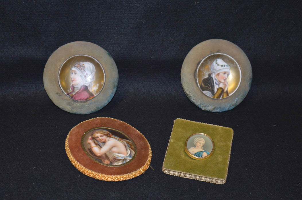 Two Oval Minatures and a Pair of Circular Plaques