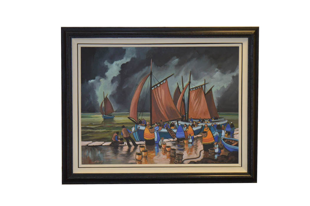 A Large Oil Painting ‘The Fishermans Return’ – J P Rooney