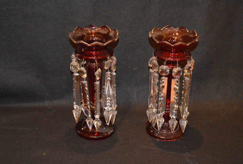 A Nice Pair of Ruby and Glass Lustres