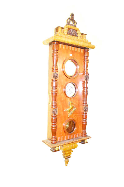 A Large Wooden Cased Wall Clock and Thermometer