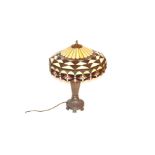 A Very Good Copperised Based Tiffany Glass Lamp and Shade