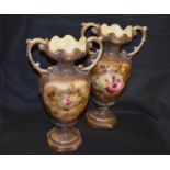 A Pair of Burslem Two Handled Decorated Vases