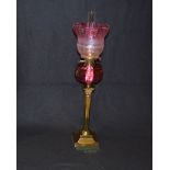 A Very Good Corinthian Pillar Oil Lamp, Ruby Bowl and Matching Shade