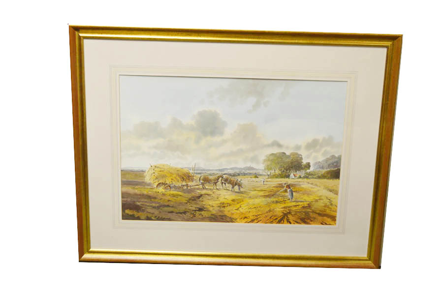 A Large Watercolour 'Hay Making' - R B Higgins