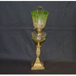 A Very Nice Brass Based, Green Glass Bowl and Matching Etched Shade