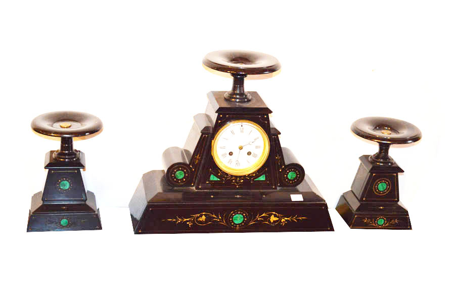 A Very Nice Three Piece Slate Clock Set