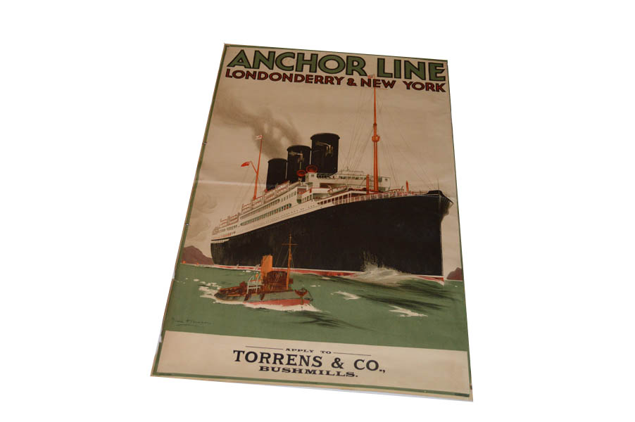 An Early Old Anchor Line 'Londonderry - New York' Advertising Poster, Approx 40'' x 24''