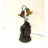 A Bronzed Figurine Double Head Table Lamp