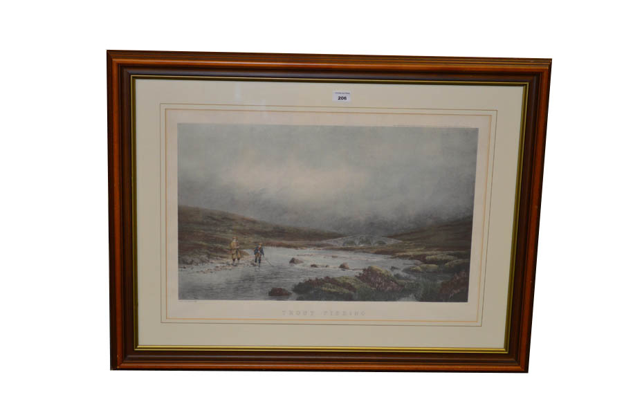 A Victorian Print 'Trout Fishing' after Douglas Adams